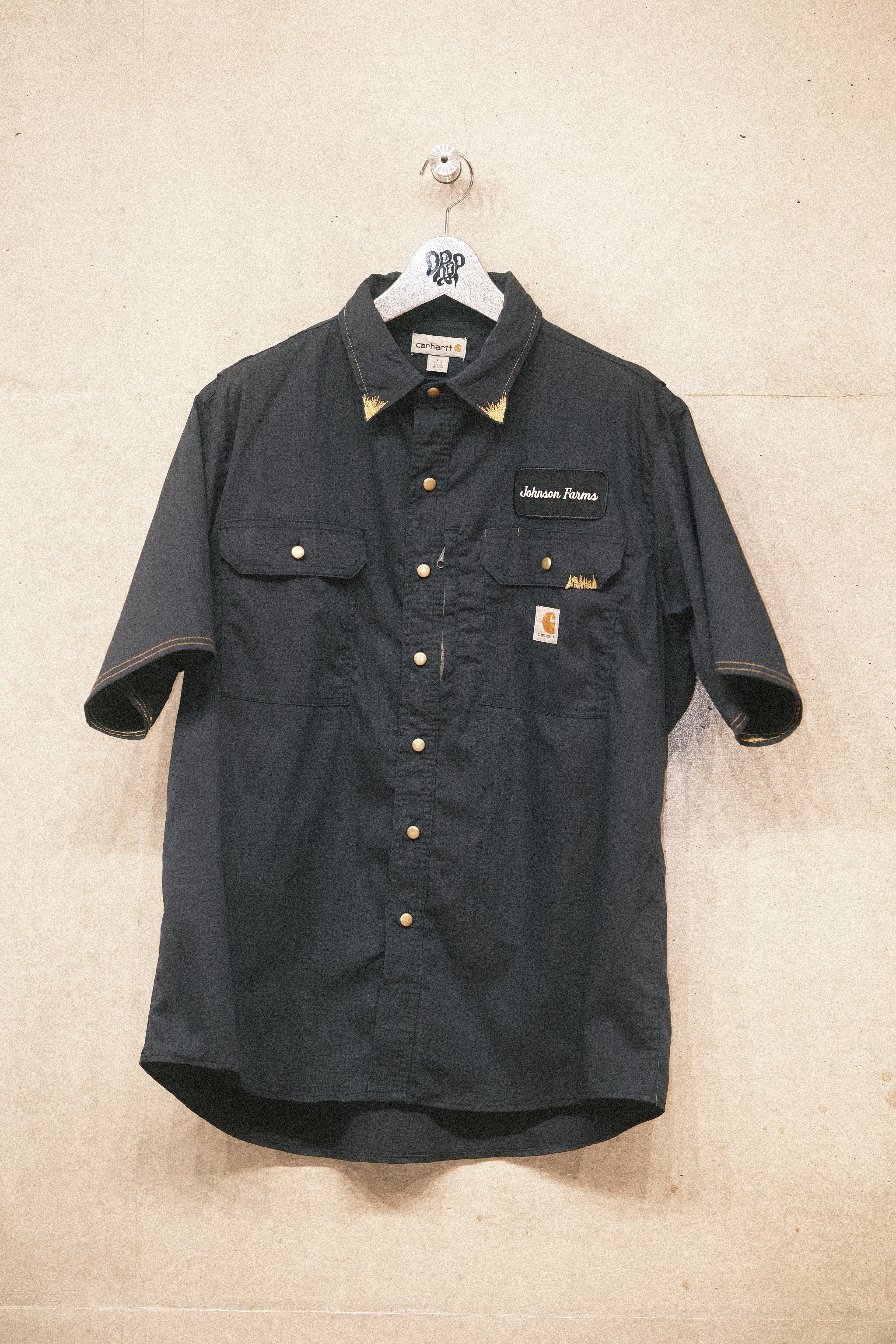 Carhartt リップストップ ワークシャツ / ネイビー Johnson Farms パッチ