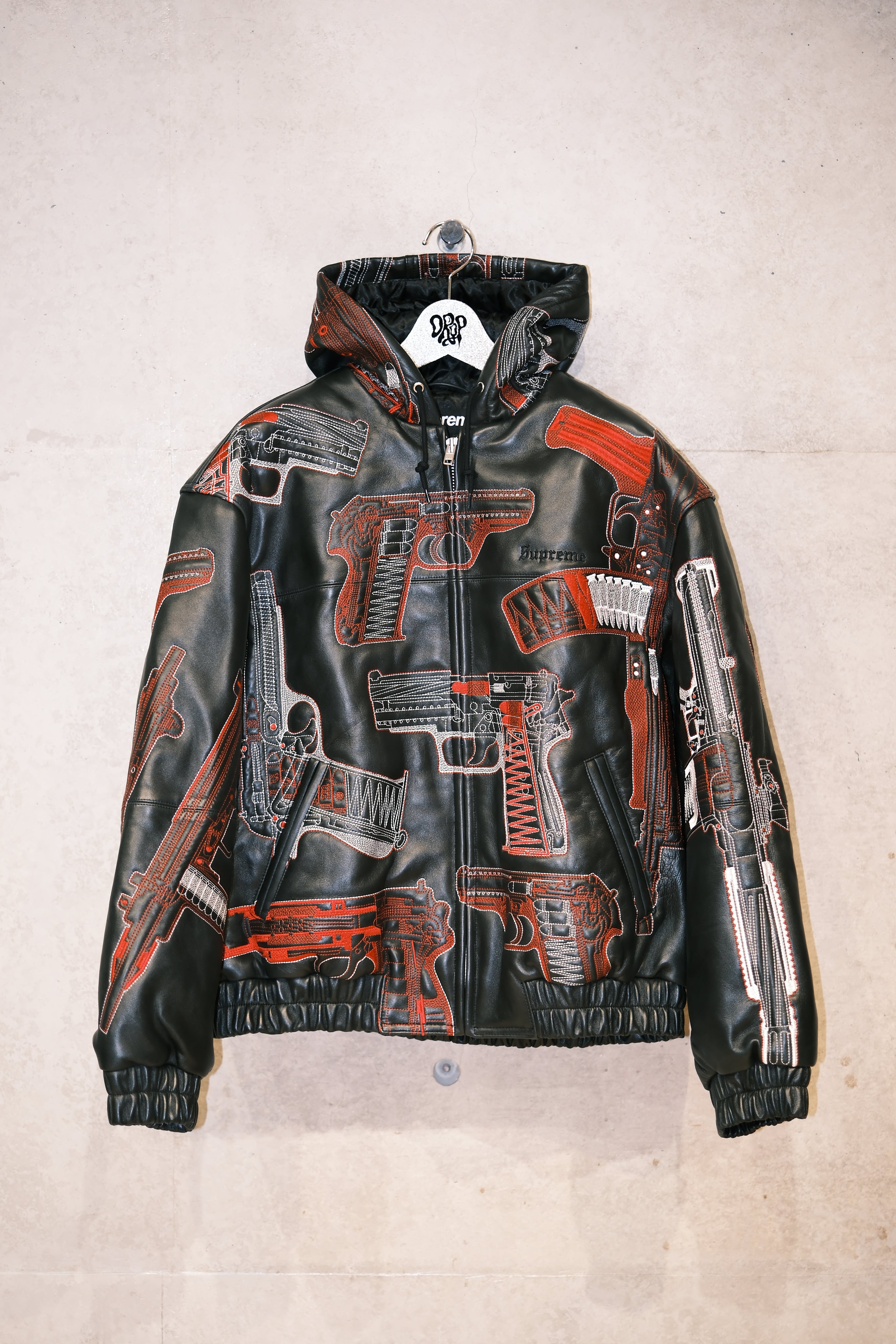 Supreme Guns Embroidered Leather Jacket - Black