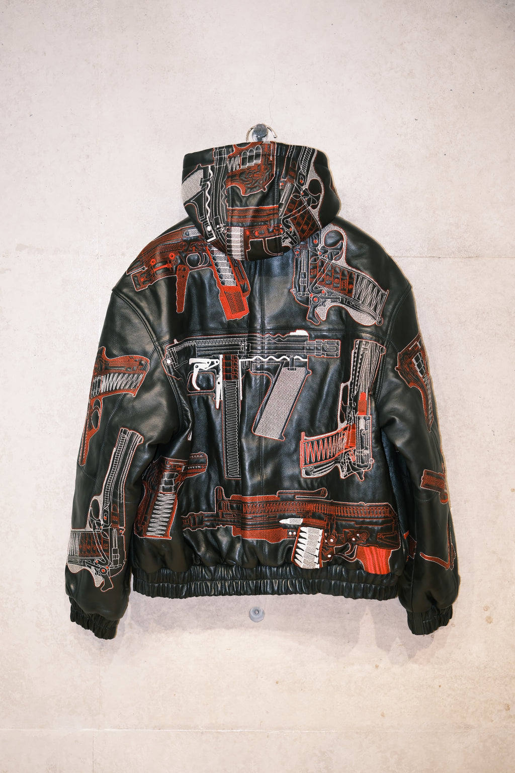 Supreme Guns Embroidered Leather Jacket - Black