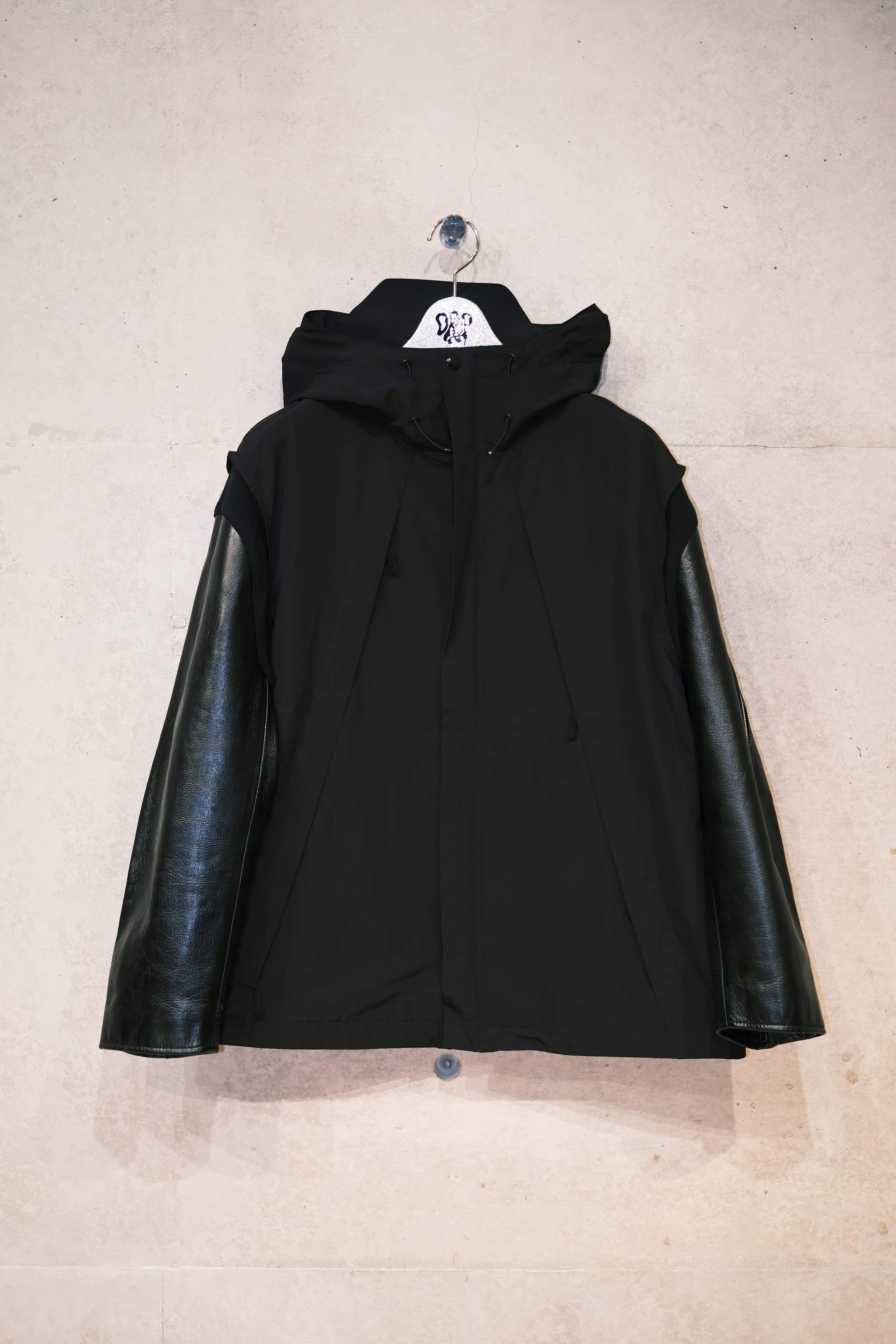 UNDERCOVER 24AW Leather Sleeve Hooded Jacket - Black