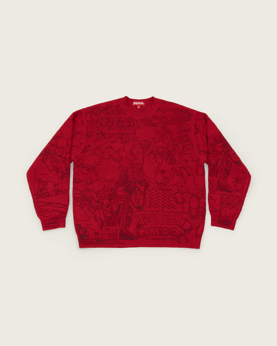 Supreme All-Over Sketch Print Knit Sweater