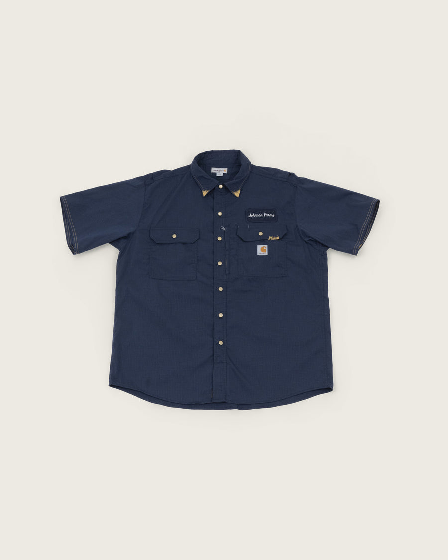 Carhartt リップストップ ワークシャツ / ネイビー Johnson Farms パッチ