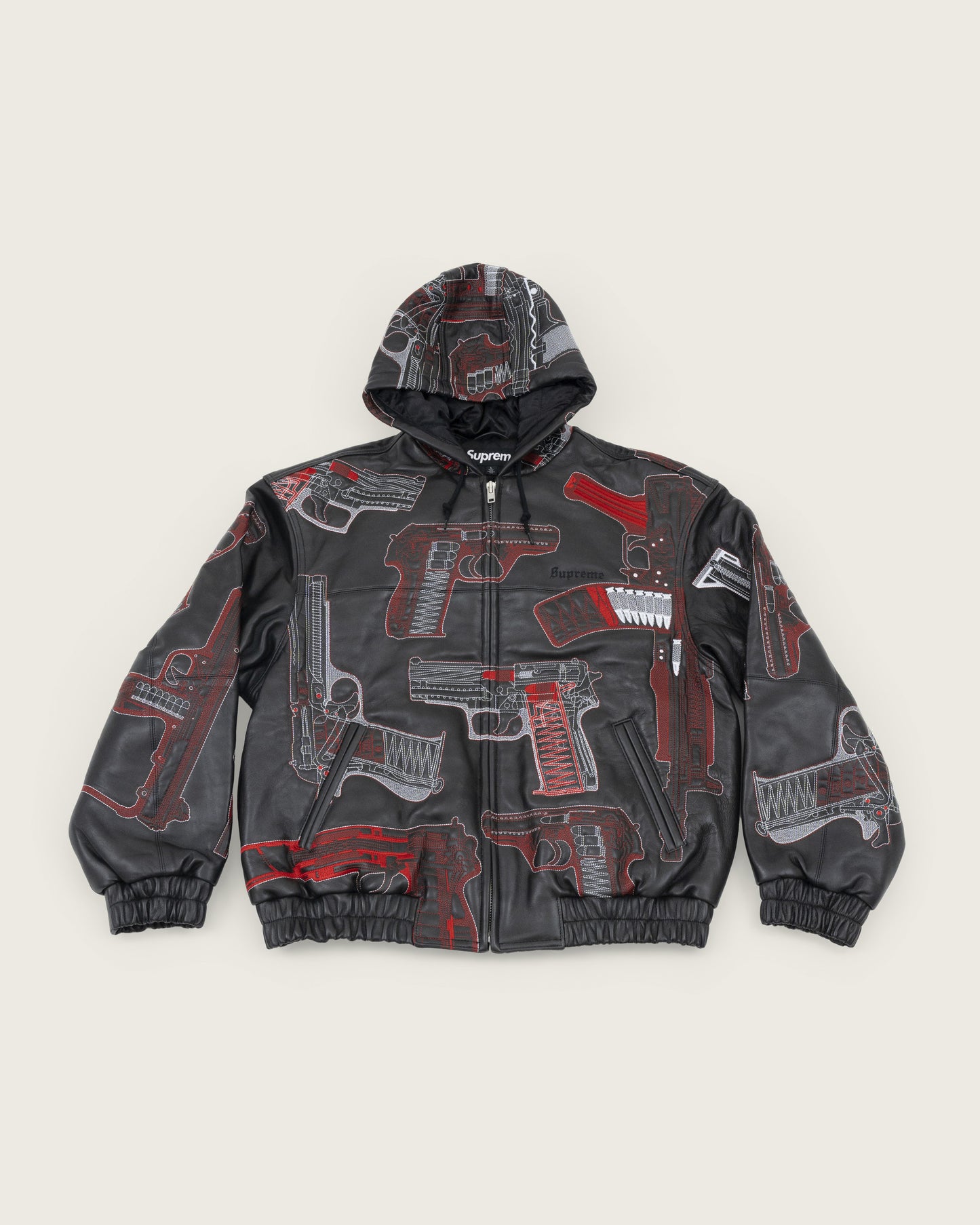 Supreme Guns Embroidered Leather Jacket - Black