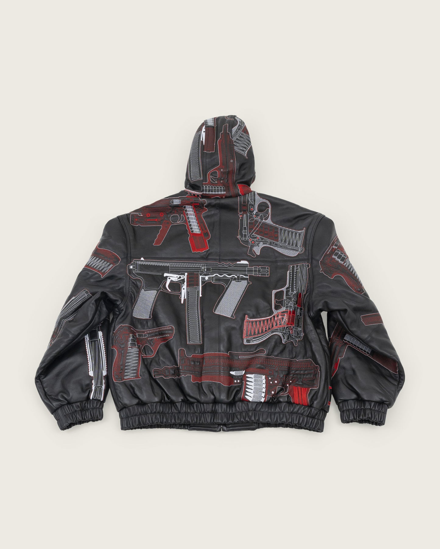 Supreme Guns Embroidered Leather Jacket - Black
