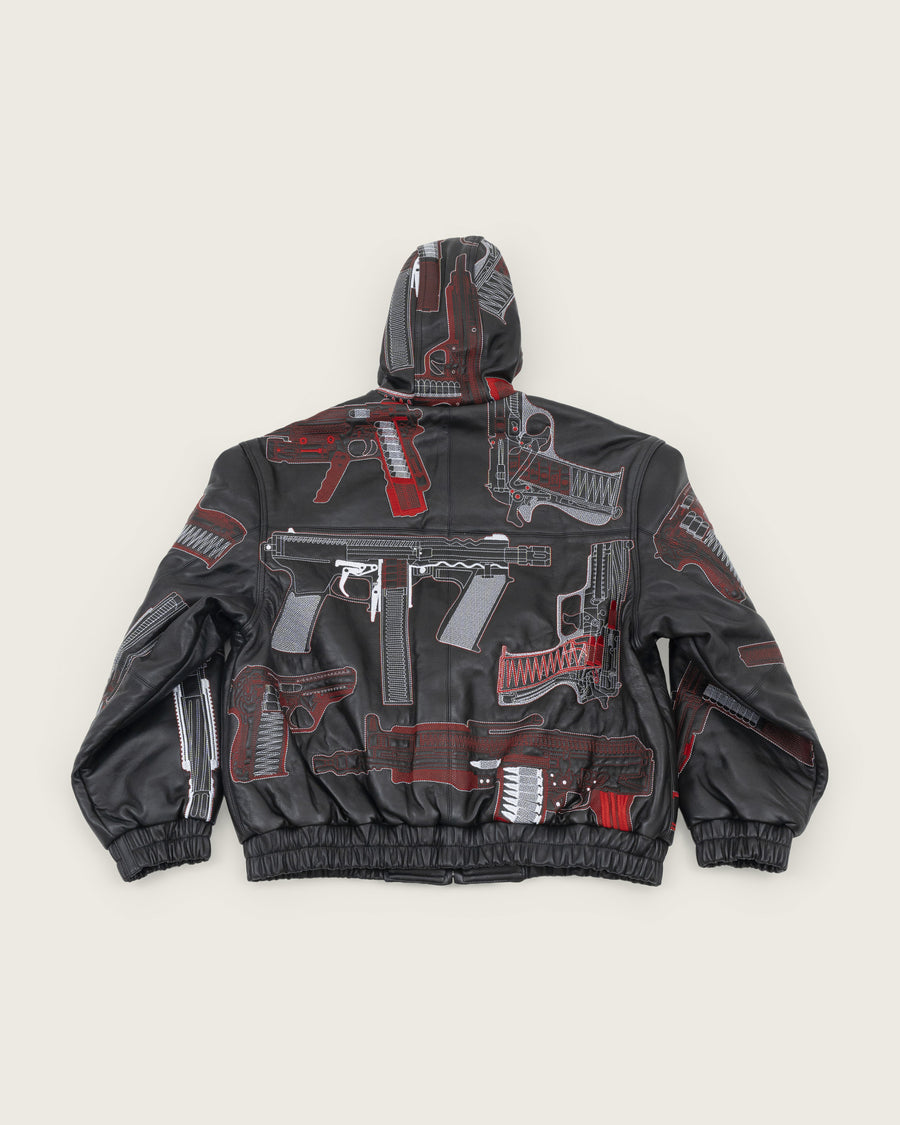 Supreme Guns Embroidered Leather Jacket - Black