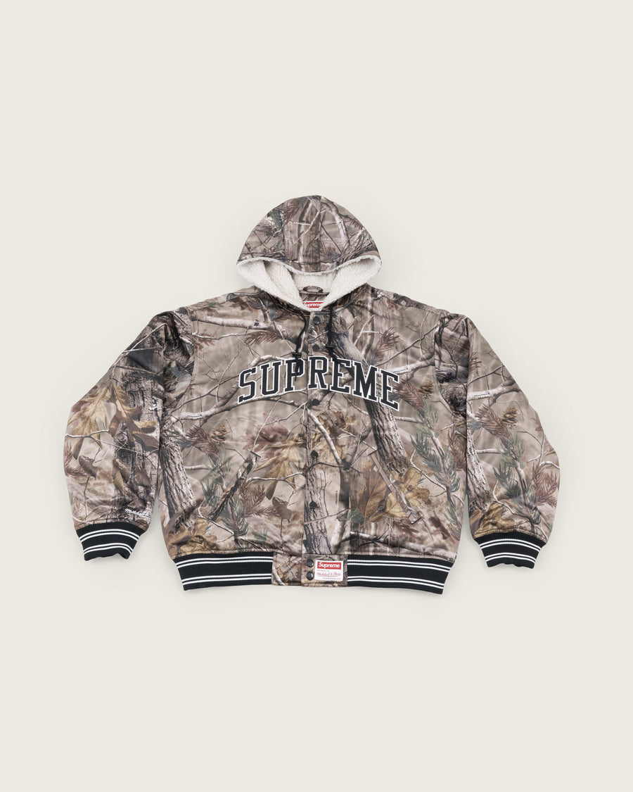 Supreme x Mitchell & Ness Lined Hooded Satin Varsity Jacket "Realtree" AP Camo"