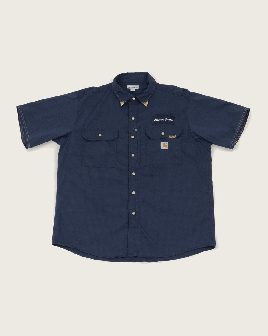 Carhartt リップストップ ワークシャツ / ネイビー Johnson Farms パッチ